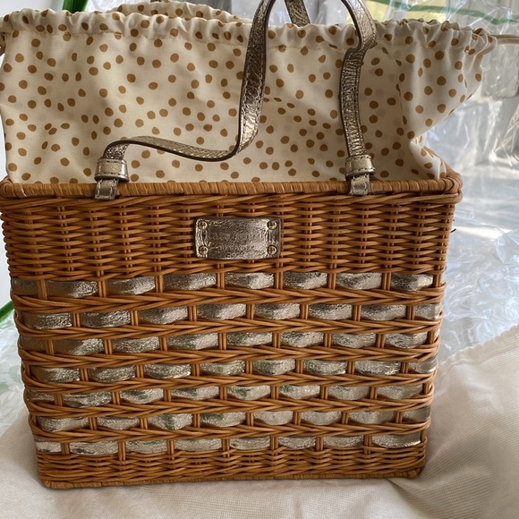 KATE SPADE ♠️ Wicker Basket Handbag Quinn WKRU1096 Edgartown Natural White Gold - Picture 6 of 16